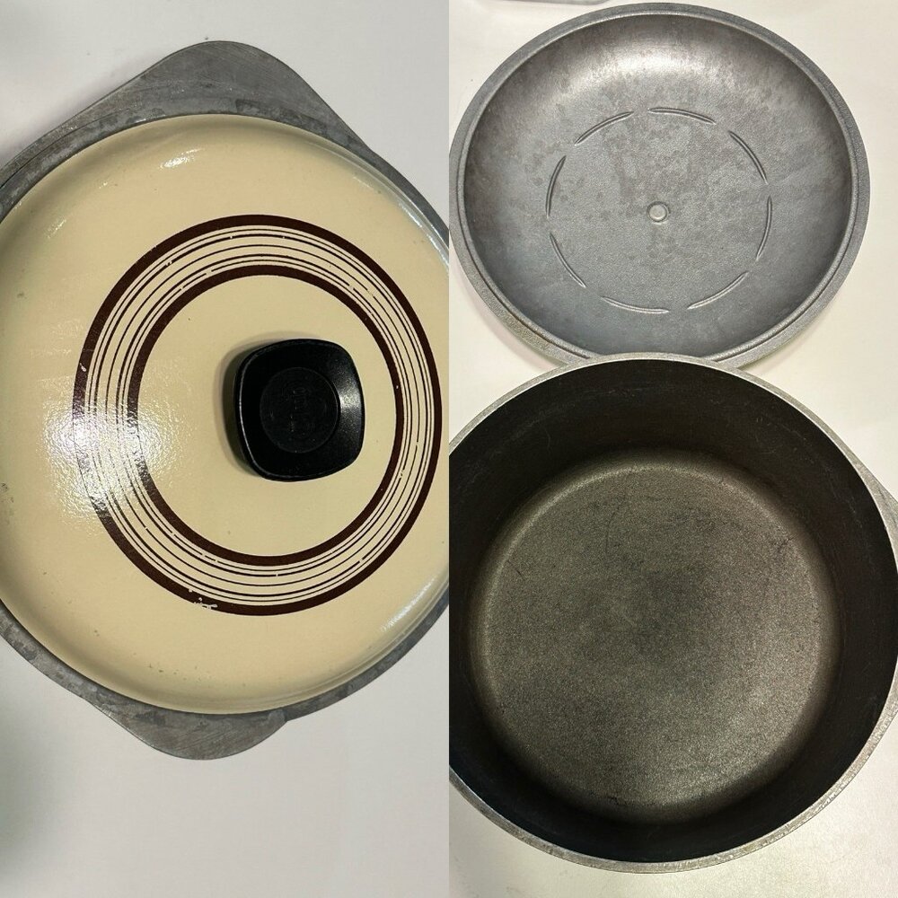 Vintage Club Aluminum 4 Qt. Dutch Oven Sour Dough Almond Cream Circle Camping